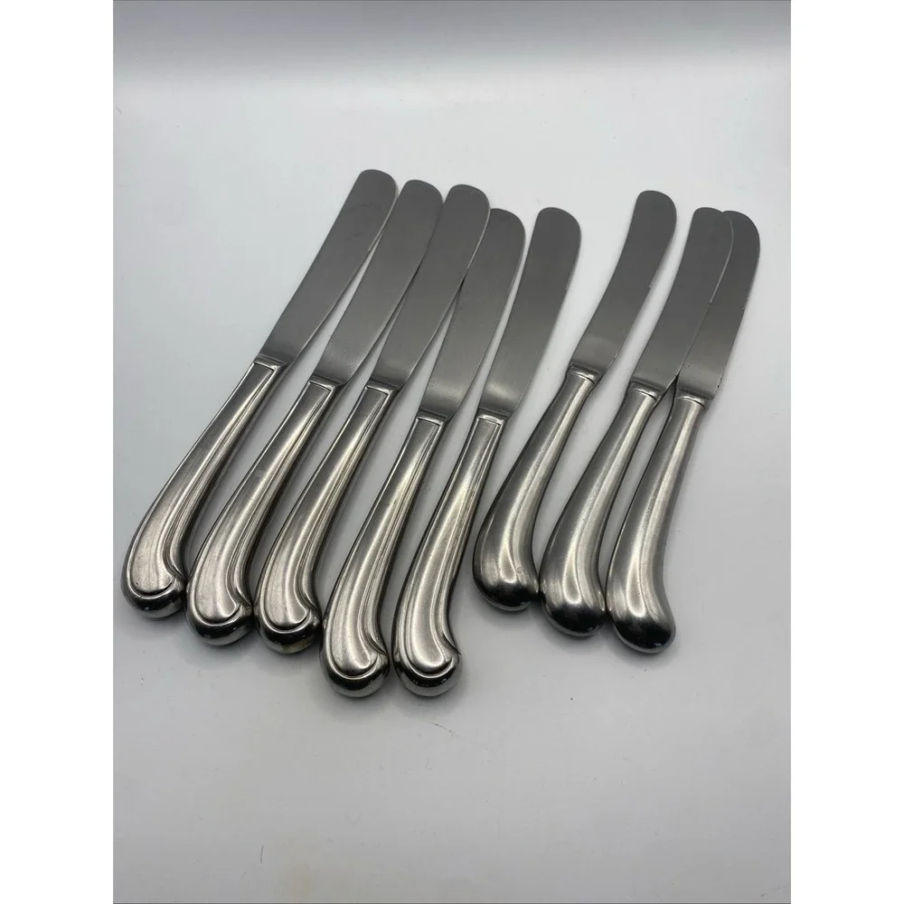 Vintage Unbranded Stainless Set of 8 Pistol Grip Butter Knives 2‎ Patterns